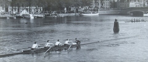 1921, Winnaar Hultzer vier, Gerard Bernard Kleibrink (stuurman), Johannes Drewes (slag), Luuk van Essen, Willy Körner, Jean Baptist van Silfhout (boeg)